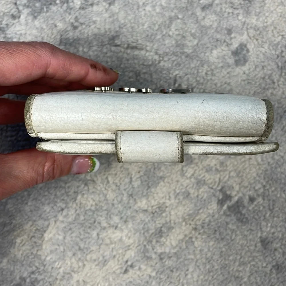 Vintage Christian Dior White Leather Compact Snap Wallet Floating Charm Logo